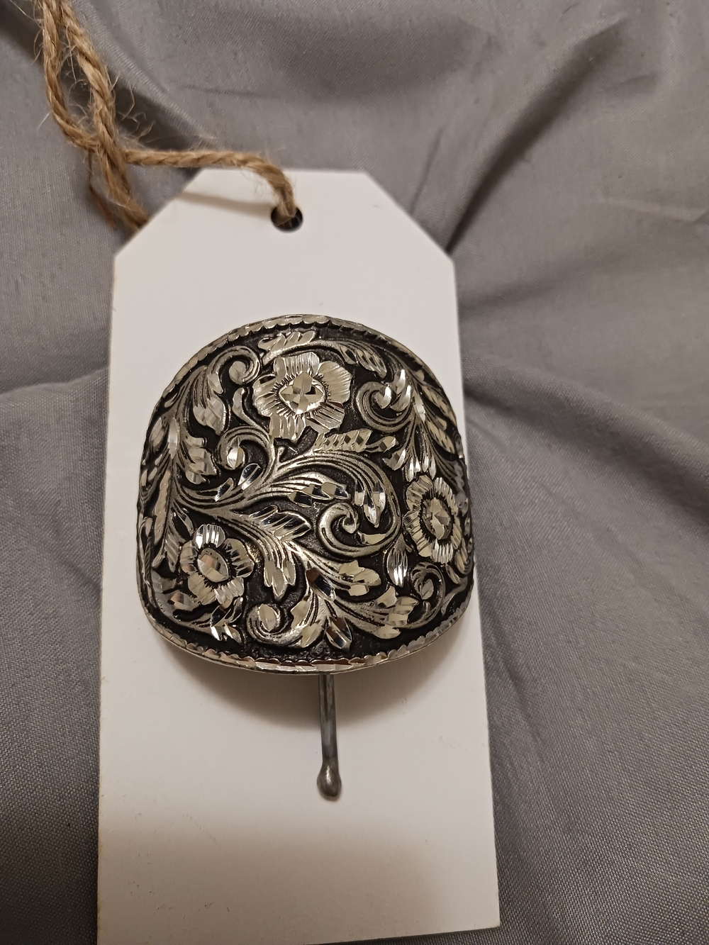 Vintage-Inspired Pewter  Black and Silver Floral Hair Slide
